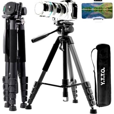 Imagem de YOTETION, Tripé de câmera de 67 polegadas, suspensão de 3 vias, monopé, tripé de telescópio de viagem ajustável de 5 seções, telescópio horizontal, suporte profissional para celular