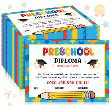 Imagem de 60 unidades de certificado de diploma pré-escolar infantil pré-escolar 2023 certificado de prêmio de graduação certificado de atividades de sala de aula para crianças, estudantes, professores, material de estudo em casa (lápis)