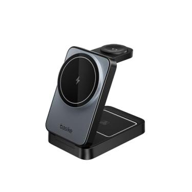 Imagem de Basike Carregador Sem Fio 3 em 1 Magnético 2025, Estação de Carregamento Portátil com Luz Noturna, Dobrável e Compatível com MagSafe, iPhone 16/15/14/13/12, Apple Watch e AirPod (Preto)