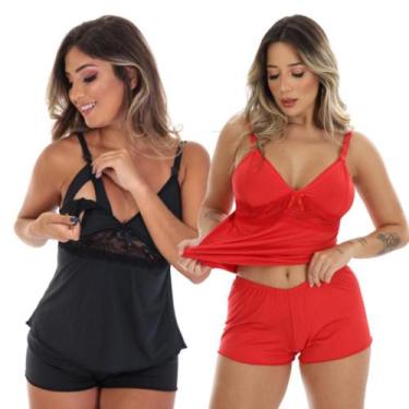 Imagem de Kit 2 Baby Doll Amamentação Feminino Maternidade Pós Parto Gestante Sh