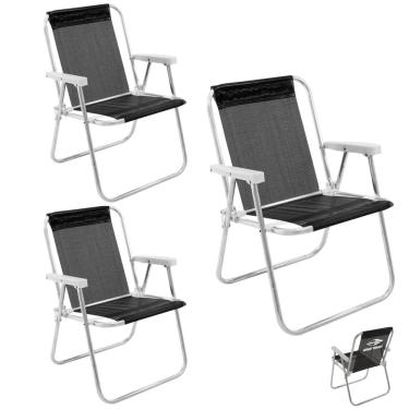 Imagem de Kit 3 Cadeira de Praia Alta Alumínio Lazy Sannet Preta Mormaii - 023567 Belfix