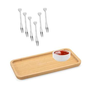 Imagem de Kit petisqueira bambu 6 garfos coração 37cm e molheira top - clink