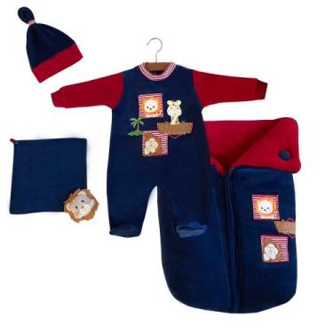 Imagem de Saída Maternidade Safari Leão Marinho com Vermelho com Saco de Dormir 