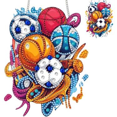 Imagem de Zariocy Ornamento artístico de diamante para pendurar basquete futebol kits para adultos – pingente de cristal especial dupla face, bolas pintura diamante acrílico janela pingentes decoração de parede