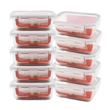 Imagem de Mozcada - Kit 10 Potes de Vidro Marmita 600ml Hermético com Trava Retangular