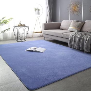 Imagem de Tapete grosso para sala de estar, decoração de lã coral, tapete grande para quarto, macio para crianças, tapete de brincar, tapete de ioga para meninas, janela, azul escuro, 60 x 120 cm (23 x 47 pol.