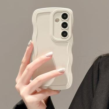 Imagem de UEEBAI Capa de silicone com moldura ondulada para Samsung Galaxy A55 5G, linda moldura ondulada slim fit à prova de choque capa macia bonita encaracolada feminina para Galaxy A55 5G, branca