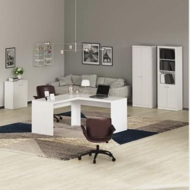 Imagem de Kit 4 Peças 1 Mesa para Escritório em L 2 Armário Altos 1 Armário Baixo Espresso Móveis