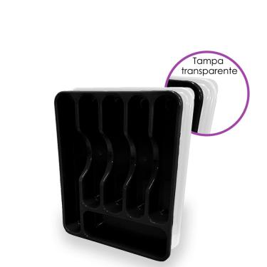 Imagem de PORTA TALHERES COM TAMPA PRETO MAXIMAPLAST