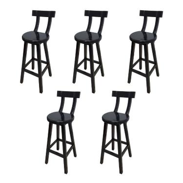 Imagem de Conjunto 5 Bancos Alto Bistrô De Madeira Com Encosto Bancada Ideal Para Bar E Restaurante - Preto