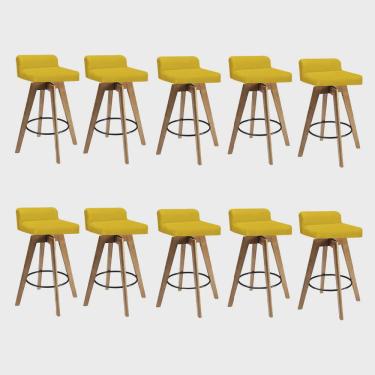 Imagem de Kit 10 Banqueta Alta Com Encosto Giratória Rute Madeira Balcão Bistrô Cozinha Sintético Amarelo - Ahz Móveis
