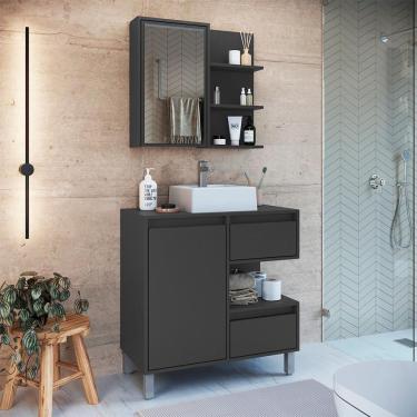 Imagem de Conjunto de Gabinete com Cuba Branca e Armário de Banheiro com Espelho Paula 2 pt 2 gv Grafite