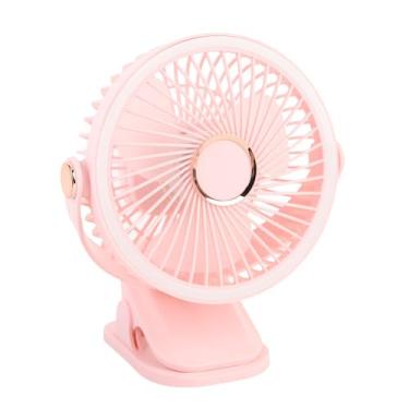 Imagem de Ventilador de mesa pequeno, ventilador portátil recarregável com clipe e luz noturna, 5 configurações de velocidade, rotação de 720°, mini ventilador de mesa para dormitório (Rosa)