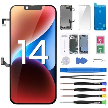 Imagem de Risidamoy Substituição de tela para iPhone 14 com cabo flexível de fone de ouvido, sensor de proximidade, visor LCD sensível ao toque, digitalizador, conjunto completo com kits de ferramentas de