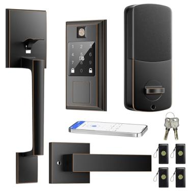 Imagem de YYTDZSW Conjunto de fechadura de porta frontal inteligente, fechadura de porta de entrada sem chave com conjunto de maçanetas de porta da frente, fechadura de porta inteligente com impressão digital