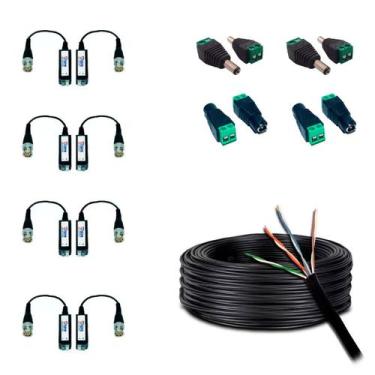 Imagem de Cabo CFTV 100 Metros + 4 Pares Video Balun e Conectores P4 Borne para 