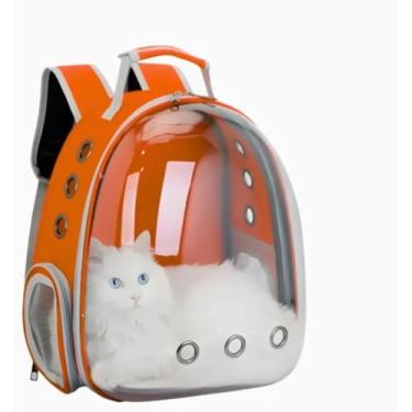 Imagem de Mochila Transparente para Pets, Visão Panorâmica, Transporte de Cães e Gatos, Laranja