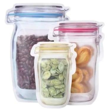 Imagem de Conjunto de Sacos Herméticos Reutilizáveis para Alimentos, 3 Tamanhos, 100ml/400ml/800ml, Material PVC