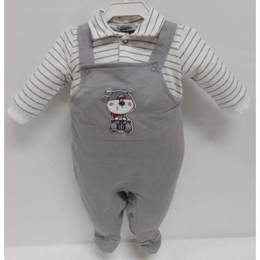 Imagem de Macacão Longo Jardineira Moletino Bebê Menino Zafielo 611, Cinza, G ( 