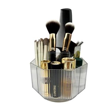 Imagem de LiteTour Organizador de maquiagem giratório de 360°, armazenamento de mesa com vários compartimentos para pincéis de maquiagem, cuidados com a pele, penteadeira, canetas, artigos de papelaria