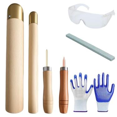 Imagem de Kit de batida de pederneira com martelo de cobre – Conjunto completo de ferramentas de artesanato Obsidiana para iniciantes, inclui 2 boppers de cobre, 2 flocos de pressão, luvas de segurança, óculos