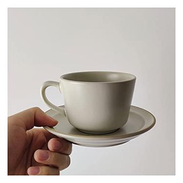 Imagem de Cuiynice -Becher (Lehnwort) Kaffeetasse und Untertasse aus Matter Keramik, Klassische Teetasse aus Porzellan, 250 ml/8,5 onças, Becher (B) (AQ)