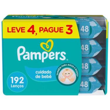 Imagem de Lenço Umedecido Pampers Cuidado de Bebê 4 Pacotes com 48 Unidades Cada