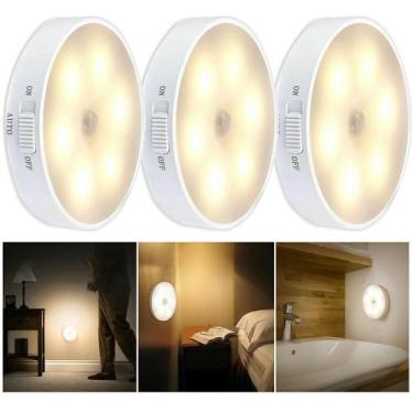 Imagem de Kit 3 Luminárias Led Sem Fio Com Sensor Movimento Presença noturna Usb