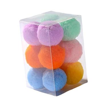 Imagem de Fenteer 12 bolas coloridas de brinquedo para gatos, bolas de pompom, bolas para gatos, resistentes à mordida molar