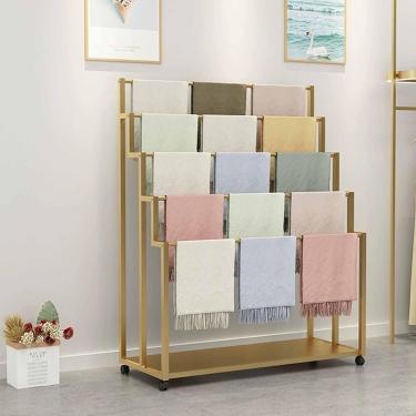 Imagem de Suporte De Exposição Ereto Do Lenço Do Assoalho, Suporte Ereto Do Lenço Do Laço Do Metal Do Ouro Da Loja De Roupa, Cremalheira De Exposição Comercial Do Organiz, Gold, 100 * 40 * 150cm