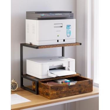 Imagem de IBUYKE Suporte de impressora de mesa de 2 níveis, mesa de impressora com prateleira de armazenamento, organizador de mesa multiuso para pastas, livros, para aparelho de fax, scanner, escritório