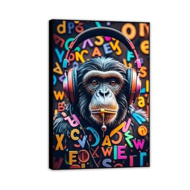 Imagem de Macaco gorila animal pintura inspiradora imagens pôsteres impressões arte macacos grafite rua parede arte banksy arte de parede para sala de estar escritório decoração de parede 45x30 cm moldura preta
