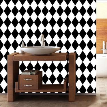 Imagem de Papel De Parede Losango Preto E Branco Geométrico Adesivo