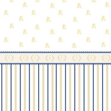 Imagem de Papel De Parede Listrado E Faixa Dourado Com Azul Infantil