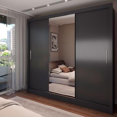 Imagem de Guarda-Roupa Casal Colie 3 Portas 3 Gavetas com Espelho Preto - Panorama Móveis