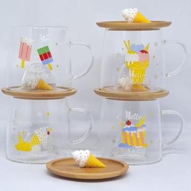 Imagem de Caneca Xícara Vidro Duplo com Pires Tampa Bambu 250 ml (Sorvete)