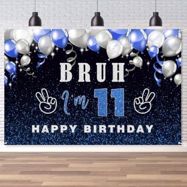 Imagem de Bruh Pano de fundo de feliz aniversário de 11 anos, decoração de festa de aniversário Bruh It's My Birthday para meninos e adolescentes - azul e preto 6 × 4 pés