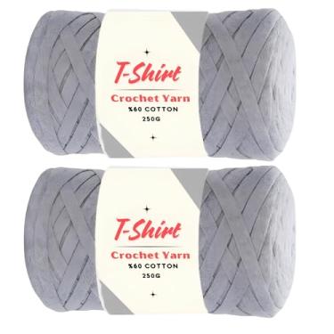 Imagem de Art of Yarn Pacote com 2 camisetas de fios% 60 algodão para crochê, tricô, 40% tecido de poliéster, camiseta para iniciantes 500 g, porta-copos de 200 metros, bolsas perfeitas, cestas, cobertores