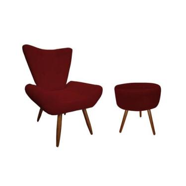 Imagem de Kit Poltrona Decorativa Emilia + Puff Redondo Suede Marsala Pés Madeir