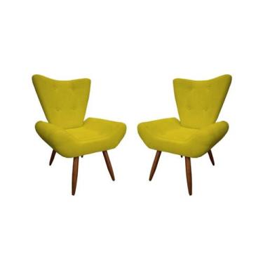 Imagem de Kit 2 Poltronas Decorativa Emilia Suede Amarelo Pés Madeira Mz Decor -