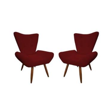 Imagem de Kit 2 Poltronas Decorativa Emilia Suede Marsala Pés Madeira Mz Decor -