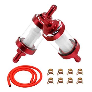Imagem de ZSDTRP 2 Filtros De Combustível Em Linha 5/16" E Mangueira Com 8 Braçadeiras Universais Alumínio Vidro, Entrada/Saída, Bomba Visão Transparente (Vermelha)
