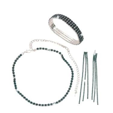 Imagem de Yecomsy Conjunto de joias de cristal para formatura, colar de strass, brincos de borla e pulseira de tênis, conjuntos de joias de casamento, Zircônia cúbica, Sem Pedra Preciosa