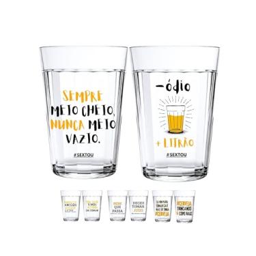 Imagem de Jogo 2 Copos Americanos Vidro Personalizado Cerveja Frases Divertidas Engraçadas Arte Fixa 190ml Presente Criativo Logo Resistente (Menos ódio menos litrão)