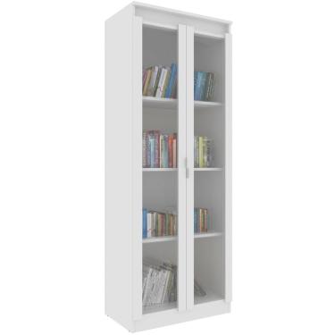 Imagem de Estante Armário Alta Livreiro Multiuso Office 2 Portas Vidro Branco