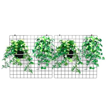 Imagem de Jardim Vertical com Telas em Aço Aramado 60x60cm para Horta Suspensa Expositor de Vasos Plantas Orquídeas Parede Verde (2, Branco)