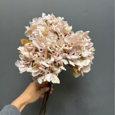 Imagem de ASTRYAS Flores de outono de seda, flores de hortênsia secas artificiais de outono, buquê de flores secas, decorações de outono para escritório e casa (6 peças) (branco)