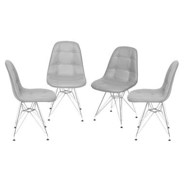 Imagem de Kit 4 Cadeiras Boxbit Dkr Eames Botonê Base Cromada Cinza