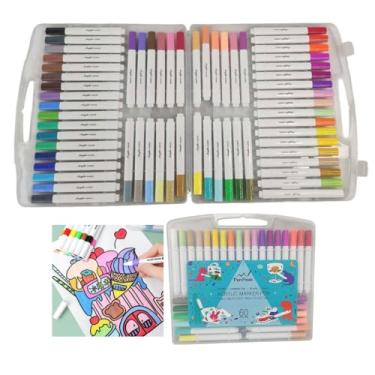 Imagem de Canetinha Caneta 60 Cores Marcador Tinta Acrilica A Prova dAgua Permanente Estojo Maleta Desenho Pintura Escultura Arte