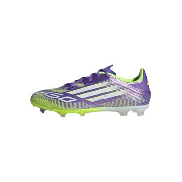 Imagem de adidas Tênis unissex adulto F50 League Firm Ground, Roxo/branco/limão lúcido, 6.5 Women/5.5 Men